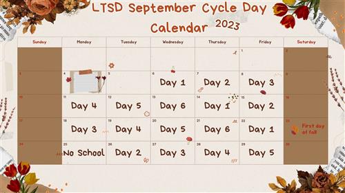 Sept. Day Cycle Calendar